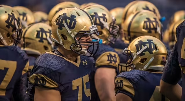 The Notre Dame Fighting Irish wore a special helmet and uniform for the game against the Purdue Boilermakers at Lucas Oil Stadium. Mandatory Credit: Matt Cashore-USA TODAY Sports